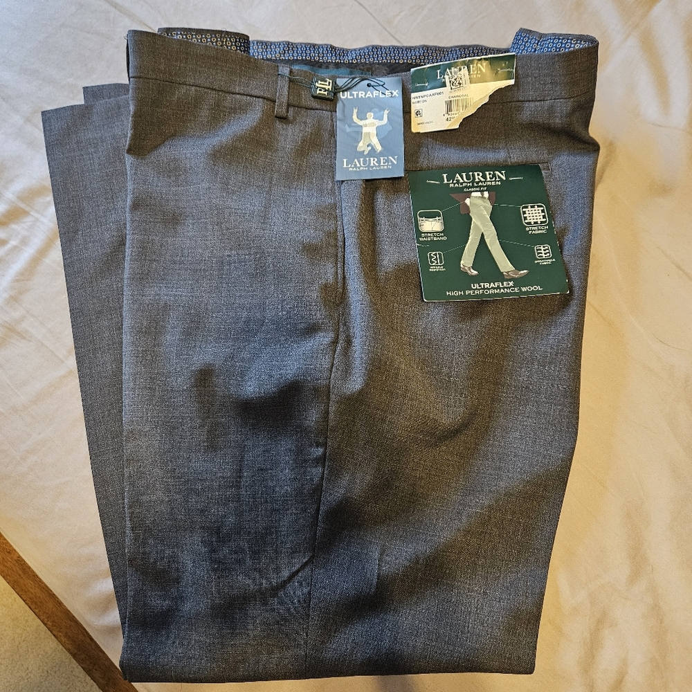 Lauren Ralph Lauren Mens UltraFlex High Performance Wool    Gray Pants 42x30